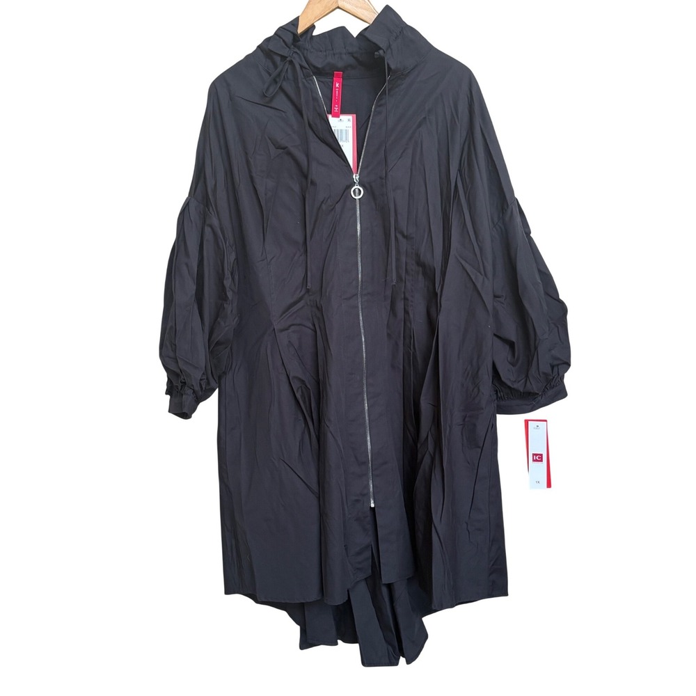 NWT IC Collection by Connie K Black Zip Front Hooded Jacket 1X 4305JX